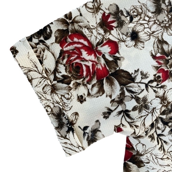 LARA Brown and Red Floral Tie Back Peplum Top, M - Picture 3 of 9